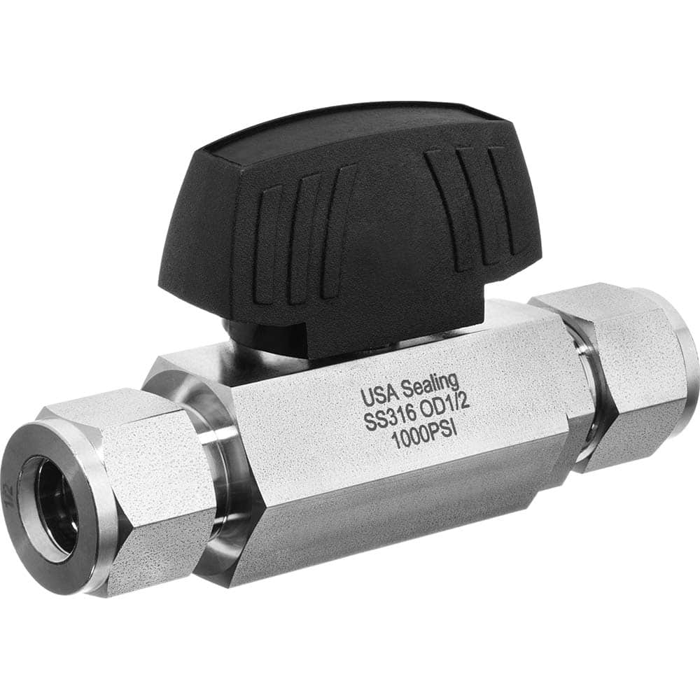 USA Sealing - Instrumentation Ball Valves; Material: Stainless Steel ; Pipe Size: 1/4 (Inch); End Connections: Compression x Compression ; WOG Rating (psi): 1500 ; Handle Type: Wedge ; Style: 2-Way - Exact Tool & Supply