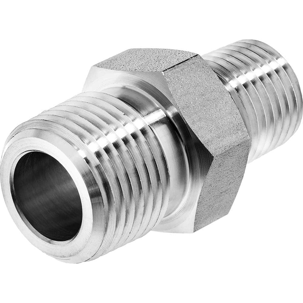 USA Sealing - Stainless Steel Pipe Fittings; Type: Reducing Hex Nipple ; Fitting Size: 3/8 x 1/4 ; End Connections: MNPT x MNPT ; Material Grade: 304 ; Pressure Rating (psi): 7300 - Exact Tool & Supply