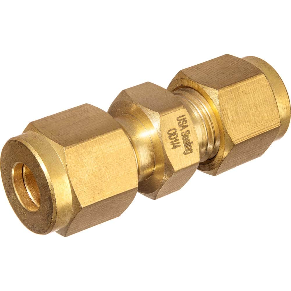 USA Sealing - Metal Compression Tube Fittings; Type: Union ; End Connections: Tube OD x Tube OD ; Tube Outside Diameter (mm): 14 ; Thread Size: None ; Material: Brass ; Compression Style: Double Ferrule - Exact Tool & Supply
