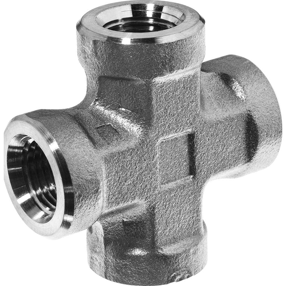 USA Sealing - Stainless Steel Pipe Fittings; Type: Cross ; Fitting Size: 3/8 x 3/8 x 3/8 x 3/8 ; End Connections: FNPT x FNPT x FNPT x FNPT ; Material Grade: 304 ; Pressure Rating (psi): 4900 - Exact Tool & Supply