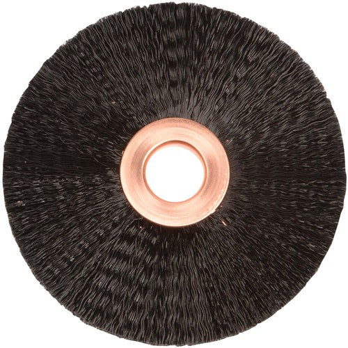 3″ Small Diameter Nylon Wheel, .010″ Crimped Black Fill, 1/2″ Arbor Hole - Exact Tool & Supply