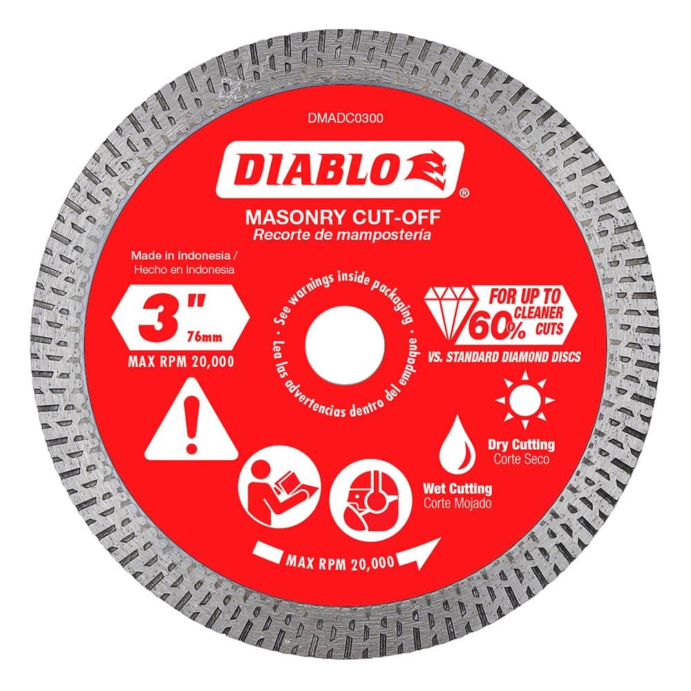 Freud - Wet & Dry-Cut Saw Blades; Blade Diameter (Inch): 3 ; Blade Material: Diamond-Tipped ; Arbor Style: Standard Round ; Arbor Hole Diameter (Inch): 3/8 ; Arbor Hole Diameter (Decimal Inch): 3/8 ; Application: Cutting Masonry - Exact Tool & Supply