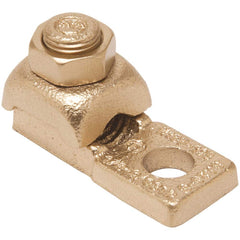 Burndy - Ring Terminals; Terminal Type: Rectangle ; Insulation Type: NonInsulated ; Connection Type: Lug ; Compatible Wire Size (AWG): 14-8 (Solid/Strand) ; Stud Size (#): 10 ; Color: Copper - Exact Tool & Supply