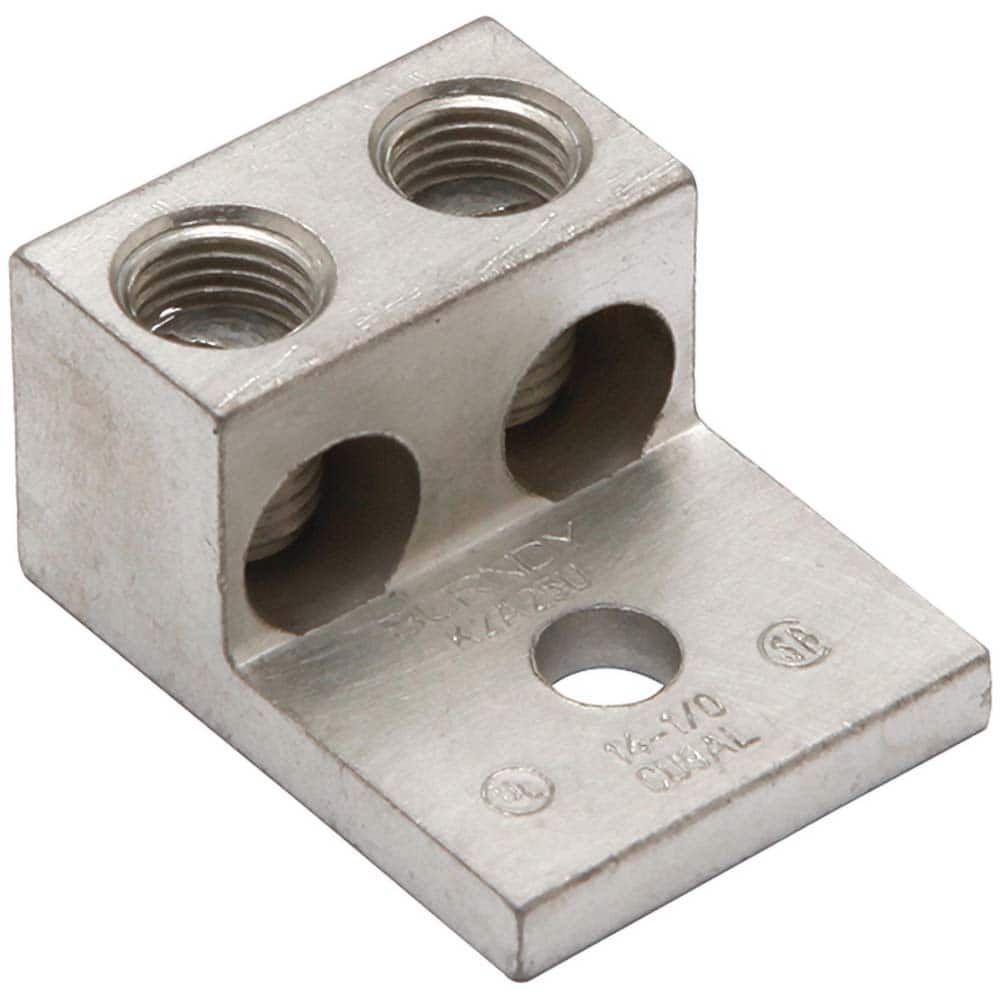 Burndy - Ring Terminals; Terminal Type: Rectangle ; Insulation Type: NonInsulated ; Connection Type: Lug ; Compatible Wire Size (AWG): 14-1/0 (Strand) ; Stud Size (Inch): 1/4 ; Color: Aluminum - Exact Tool & Supply