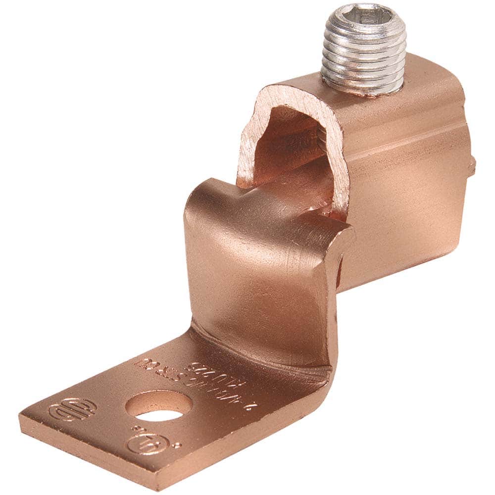 Burndy - Ring Terminals; Terminal Type: Rectangle ; Insulation Type: NonInsulated ; Connection Type: Lug ; Compatible Wire Size (AWG): 4-3/0 (Strand) ; Stud Size (Inch): 3/8 ; Color: Copper - Exact Tool & Supply