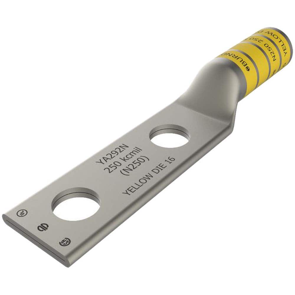 Burndy - Ring Terminals; Terminal Type: Rectangle ; Insulation Type: NonInsulated ; Connection Type: Compression ; Compatible Wire Size (kcmil): 250 ; Stud Size (Inch): 1/2 ; Color: Yellow - Exact Tool & Supply