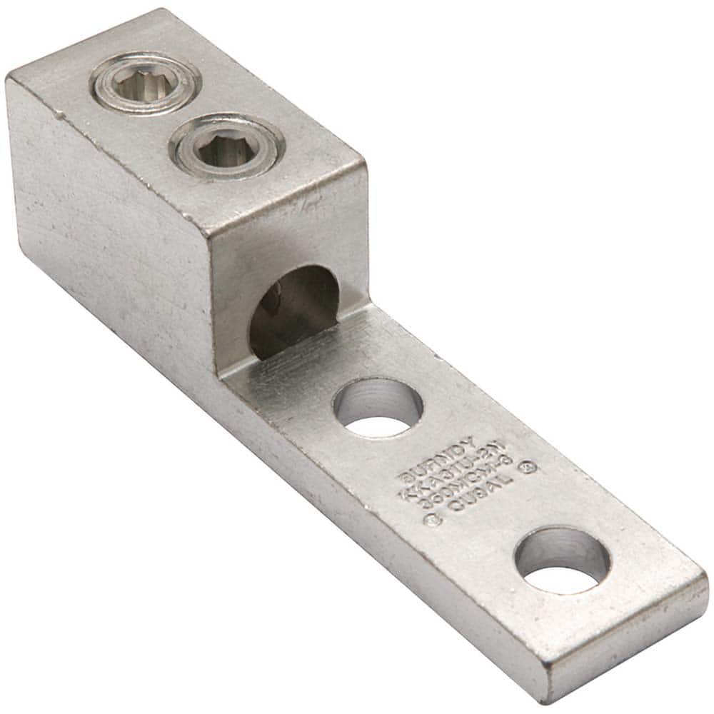 Burndy - Ring Terminals; Terminal Type: Rectangle ; Insulation Type: NonInsulated ; Connection Type: Lug ; Compatible Wire Size (AWG): 6 (Strand) ; Compatible Wire Size (kcmil): 350 ; Stud Size (Inch): 1/2 - Exact Tool & Supply