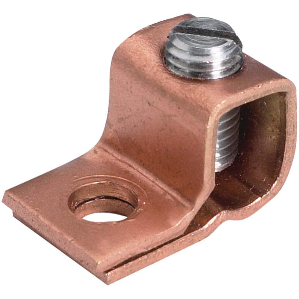 Burndy - Ring Terminals; Terminal Type: Rectangle ; Insulation Type: NonInsulated ; Connection Type: Lug ; Compatible Wire Size (AWG): 10-4 ; Stud Size (#): 10 ; Color: Copper - Exact Tool & Supply
