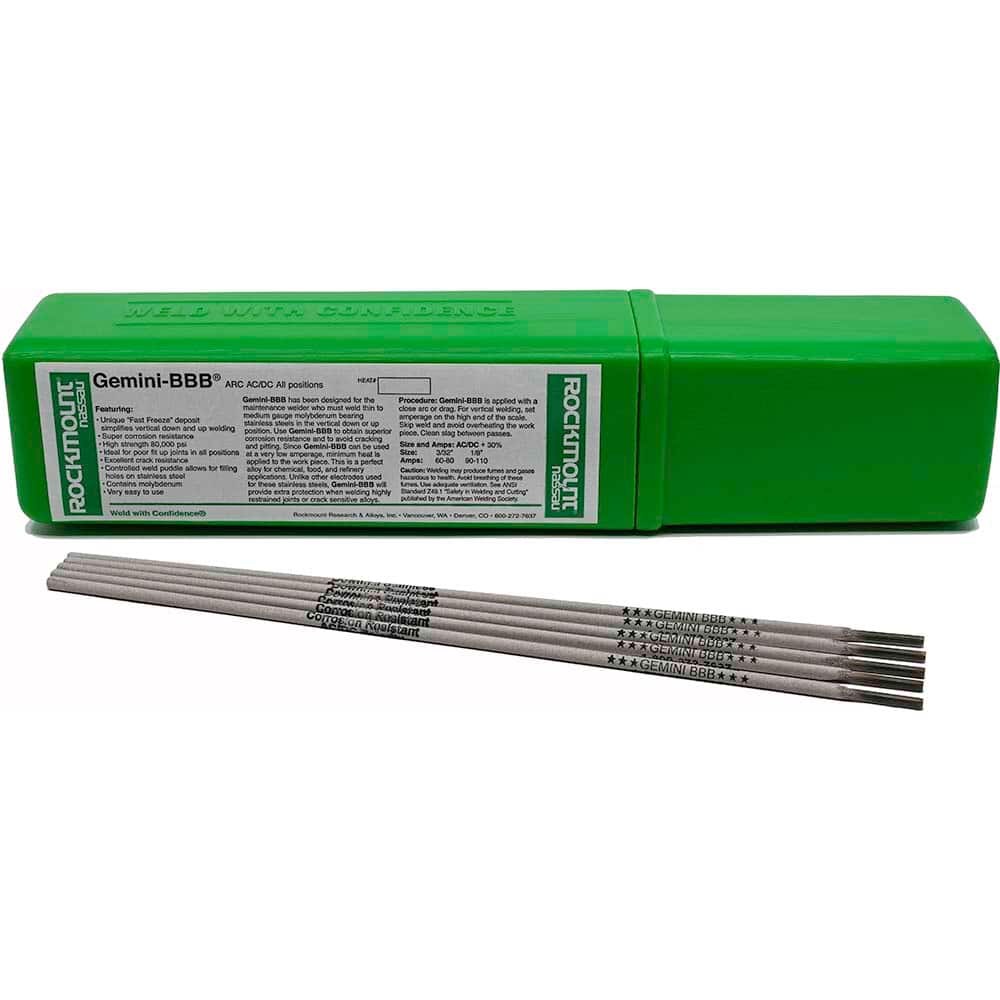 Rockmount Research and Alloys - 11 Lb 1/8 x 14" Moly-Bearing Stainless Steel Alloy Gemini BBB Stick Welding Electrode - Exact Tool & Supply