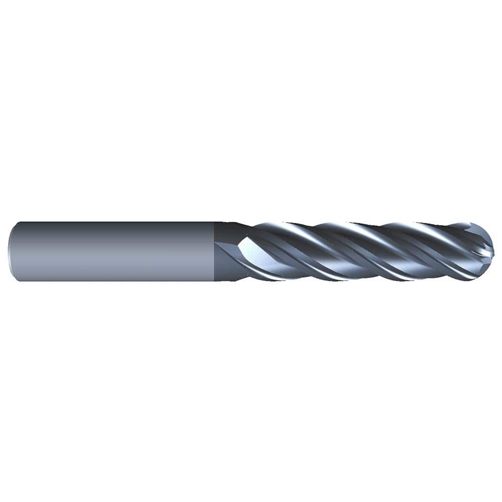 Eliminator - Ball End Mills; Mill Diameter (Inch): 7/16 ; Mill Diameter (Decimal Inch): 0.4375 ; Number of Flutes: 4 ; Length of Cut (Inch): 2 ; Material: Solid Carbide ; Overall Length (Inch): 4 - Exact Tool & Supply