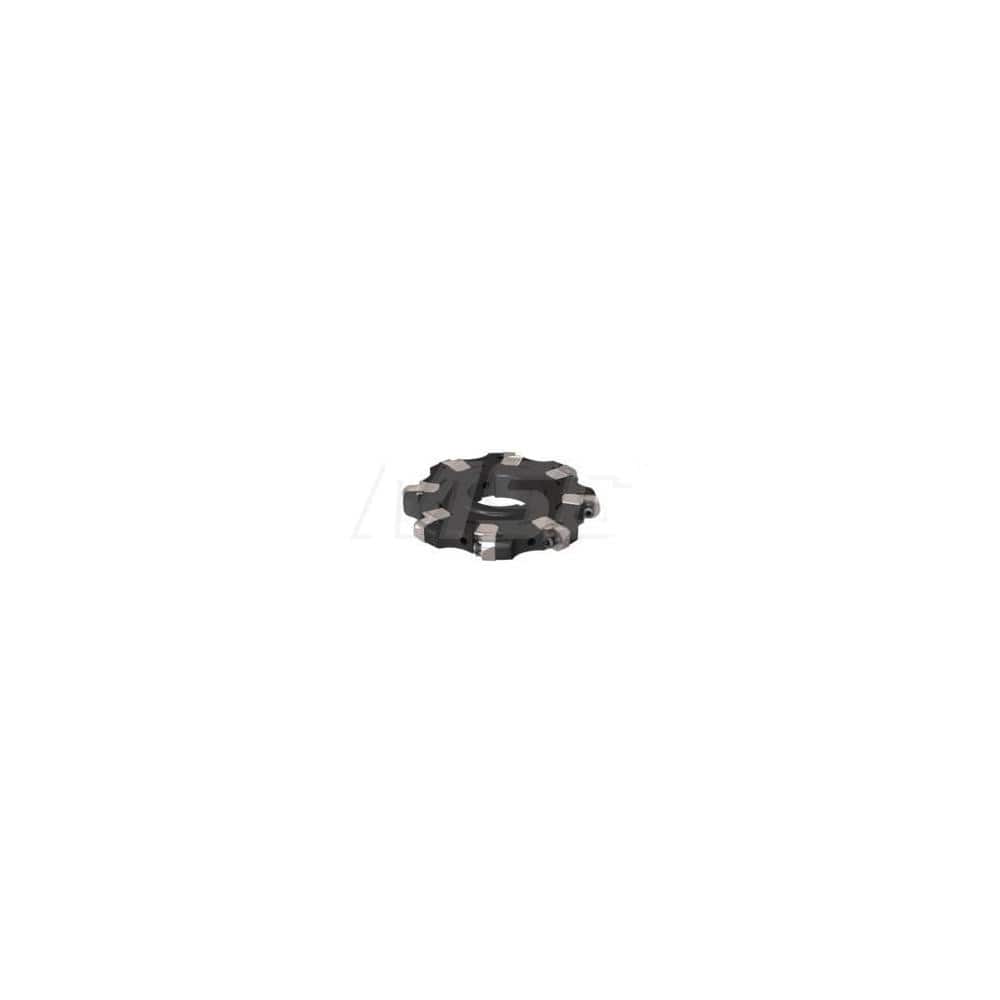 Indexable Slotting Cutter: 0.669'' Cutting Width, 5.197'' Cutter Dia, Arbor Hole Connection, 1.415'' Depth of Cut, 1.5'' Hole, Right Hand Cut Screw, Uses 8 RP Inserts, 4 Teeth, Staggered, Positive, Steel, Ni Finish