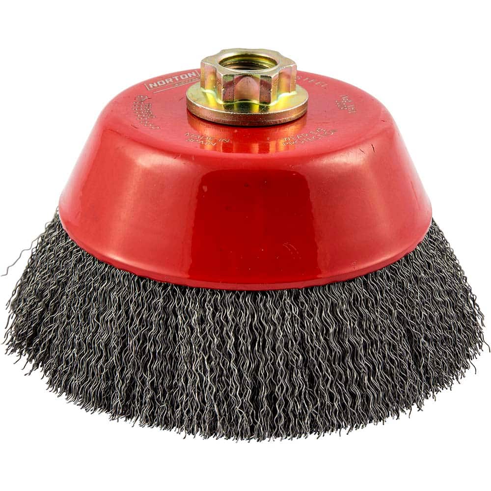 Norton - 6" Diam 5/8-11 Threaded Arbor Carbon Steel Fill Cup Brush - Exact Tool & Supply