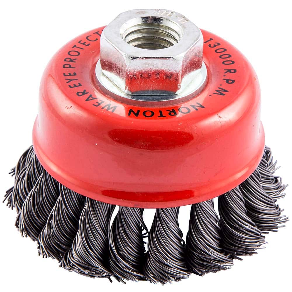 Norton - 3-1/2" Diam 5/8-11 Threaded Arbor Carbon Steel Fill Cup Brush - Exact Tool & Supply