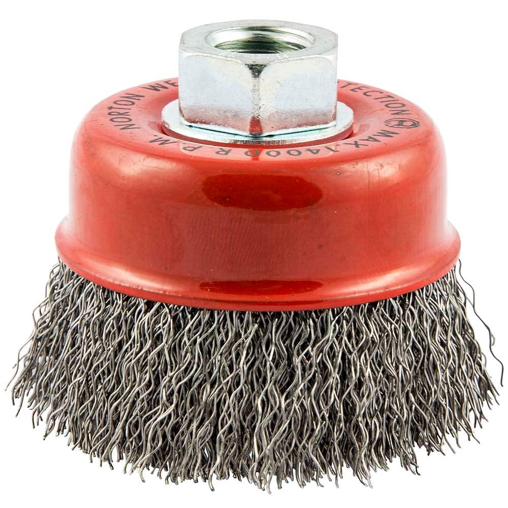 Norton - 3" Diam 5/8-11 Threaded Arbor Carbon Steel Fill Cup Brush - Exact Tool & Supply