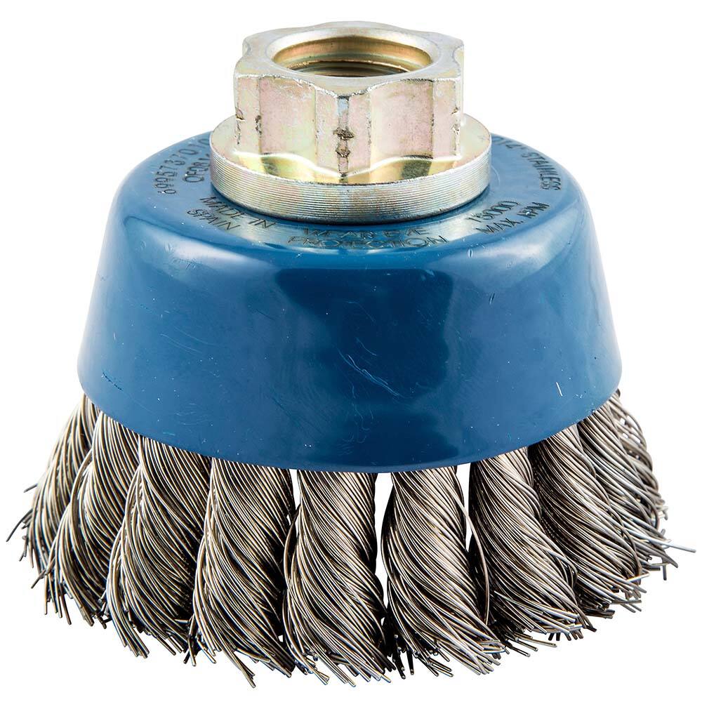 Norton - 2-3/4" Diam 5/8-11 Threaded Arbor Stainless Steel Fill Cup Brush - Exact Tool & Supply