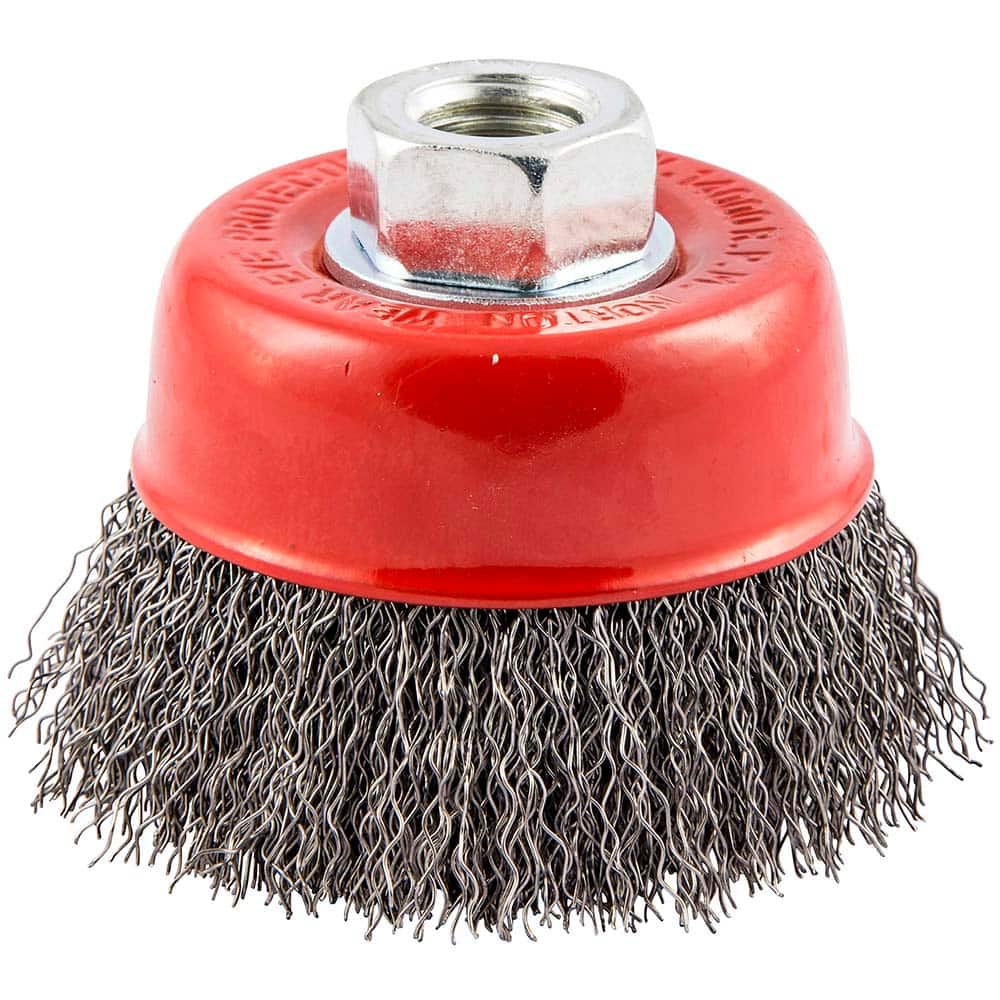 Norton - 3" Diam 5/8-11 Threaded Arbor Carbon Steel Fill Cup Brush - Exact Tool & Supply