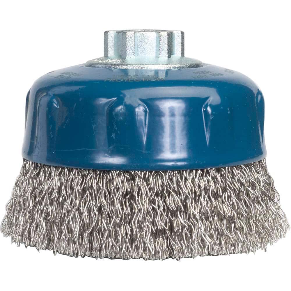 Norton - 4" Diam 5/8-11 Threaded Arbor Stainless Steel Fill Cup Brush - Exact Tool & Supply