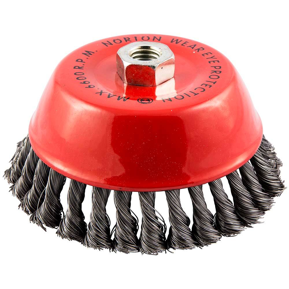Norton - 6" Diam 5/8-11 Threaded Arbor Carbon Steel Fill Cup Brush - Exact Tool & Supply