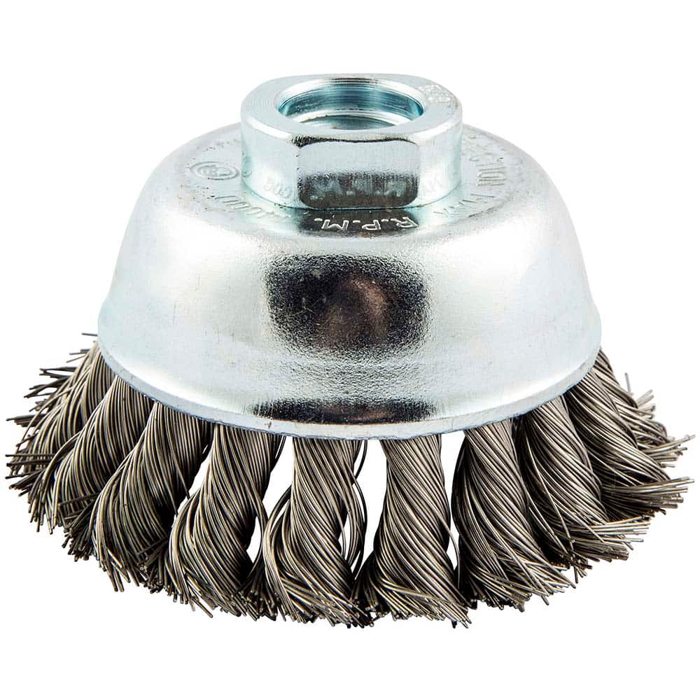 Norton - 2-3/4" Diam 5/8-11 Threaded Arbor Stainless Steel Fill Cup Brush - Exact Tool & Supply