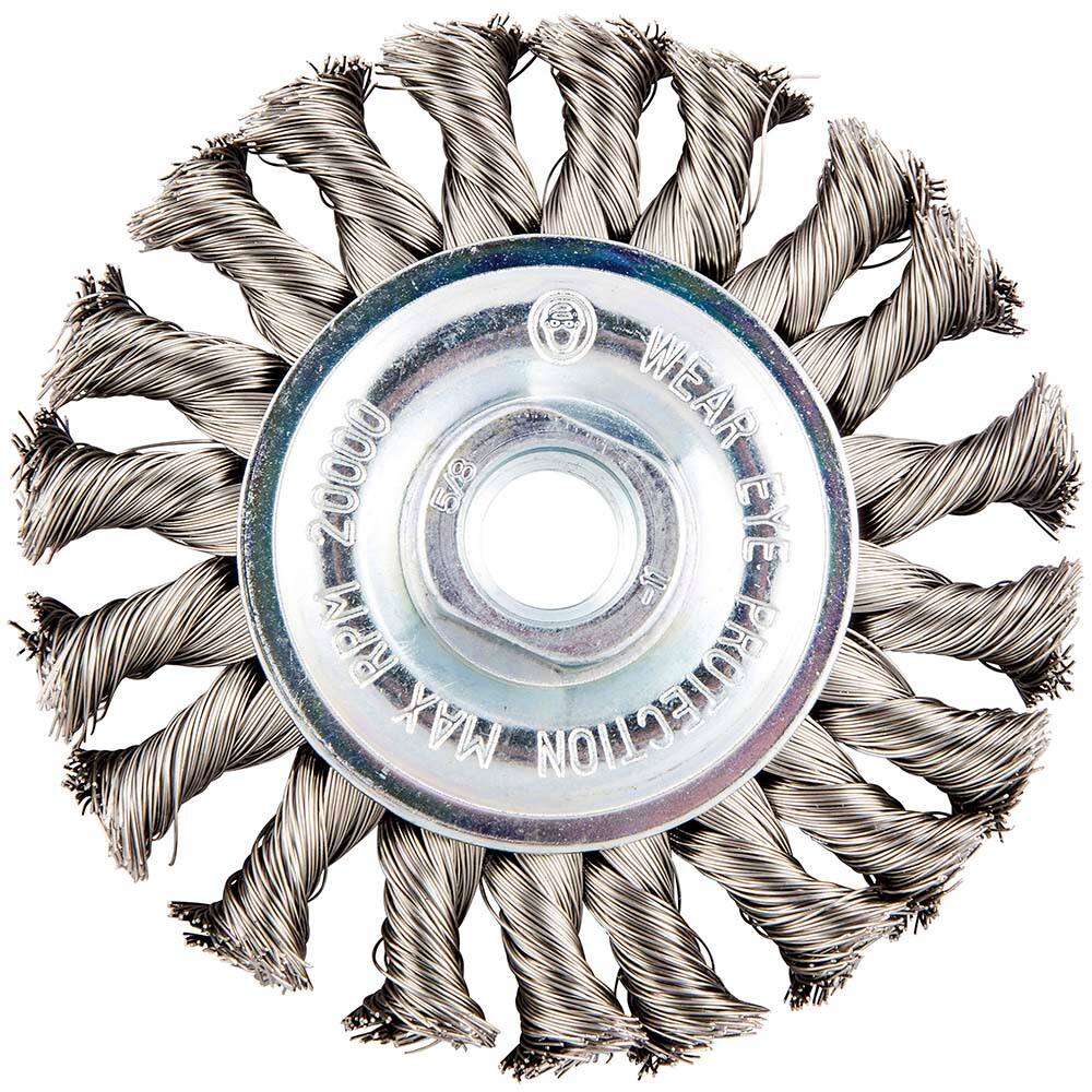 Norton - 4" OD, 5/8-11 Arbor Hole, Knotted Stainless Steel Wheel Brush - Exact Tool & Supply
