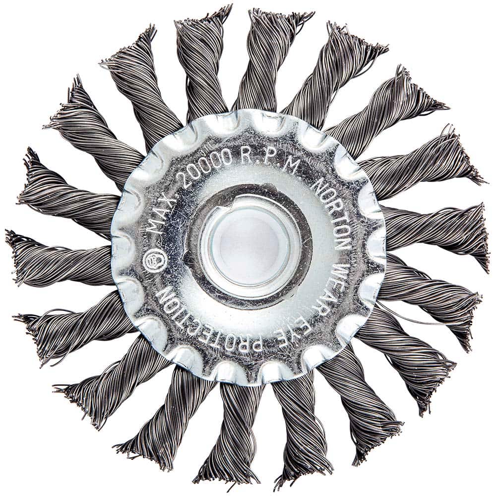Norton - 4" OD, 5/8-11 Arbor Hole, Knotted Carbon Wheel Brush - Exact Tool & Supply