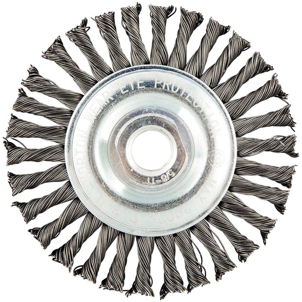 Norton - 4" OD, 5/8-11 Arbor Hole, Stringer Bead Carbon Wheel Brush - Exact Tool & Supply