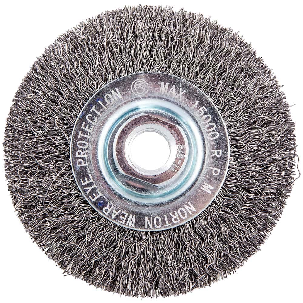 Norton - 4" OD, 5/8-11 Arbor Hole, Crimped Carbon Wheel Brush - Exact Tool & Supply