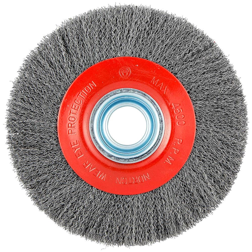 Norton - 8" OD, 1-1/4" Arbor Hole, Crimped Carbon Wheel Brush - Exact Tool & Supply