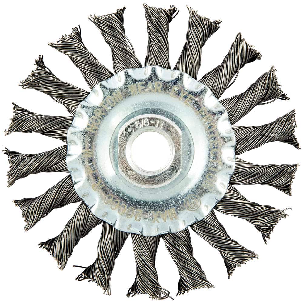 Norton - 4" OD, 5/8-11 Arbor Hole, Knotted Carbon Wheel Brush - Exact Tool & Supply