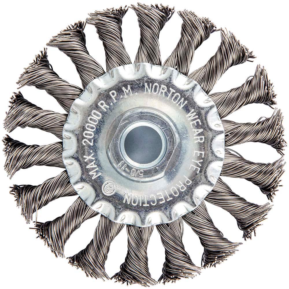 Norton - 4" OD, 5/8-11 Arbor Hole, Knotted Carbon Wheel Brush - Exact Tool & Supply