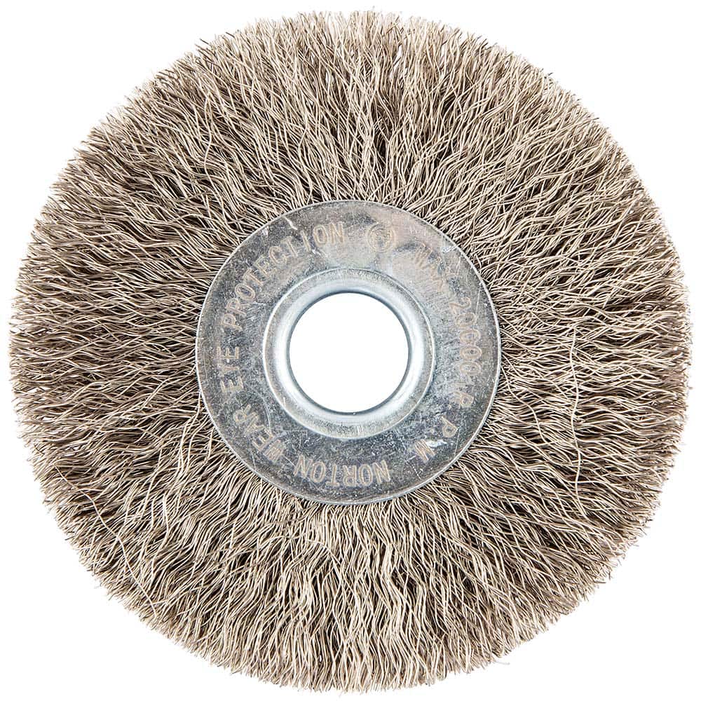 Norton - 3" OD, 1/2" Arbor Hole, Crimped Stainless Steel Wheel Brush - Exact Tool & Supply