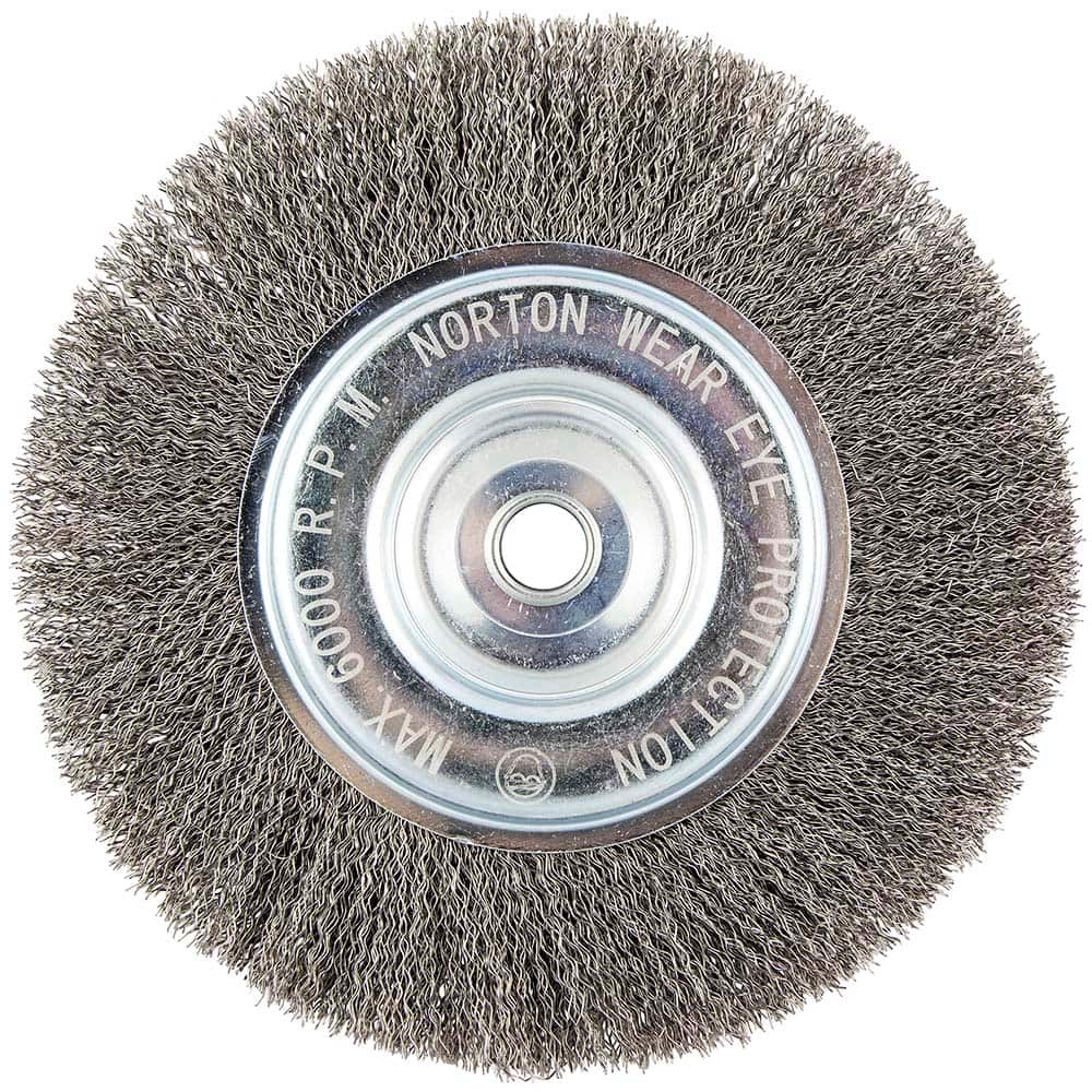 Norton - 8" OD, 5/8" Arbor Hole, Crimped Carbon Wheel Brush - Exact Tool & Supply