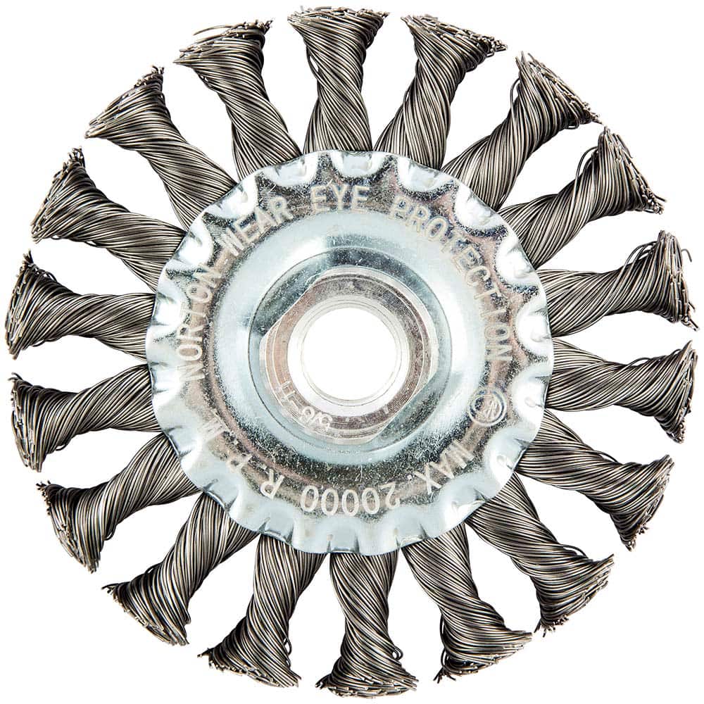 Norton - 4" OD, 5/8-11 Arbor Hole, Knotted Carbon Wheel Brush - Exact Tool & Supply