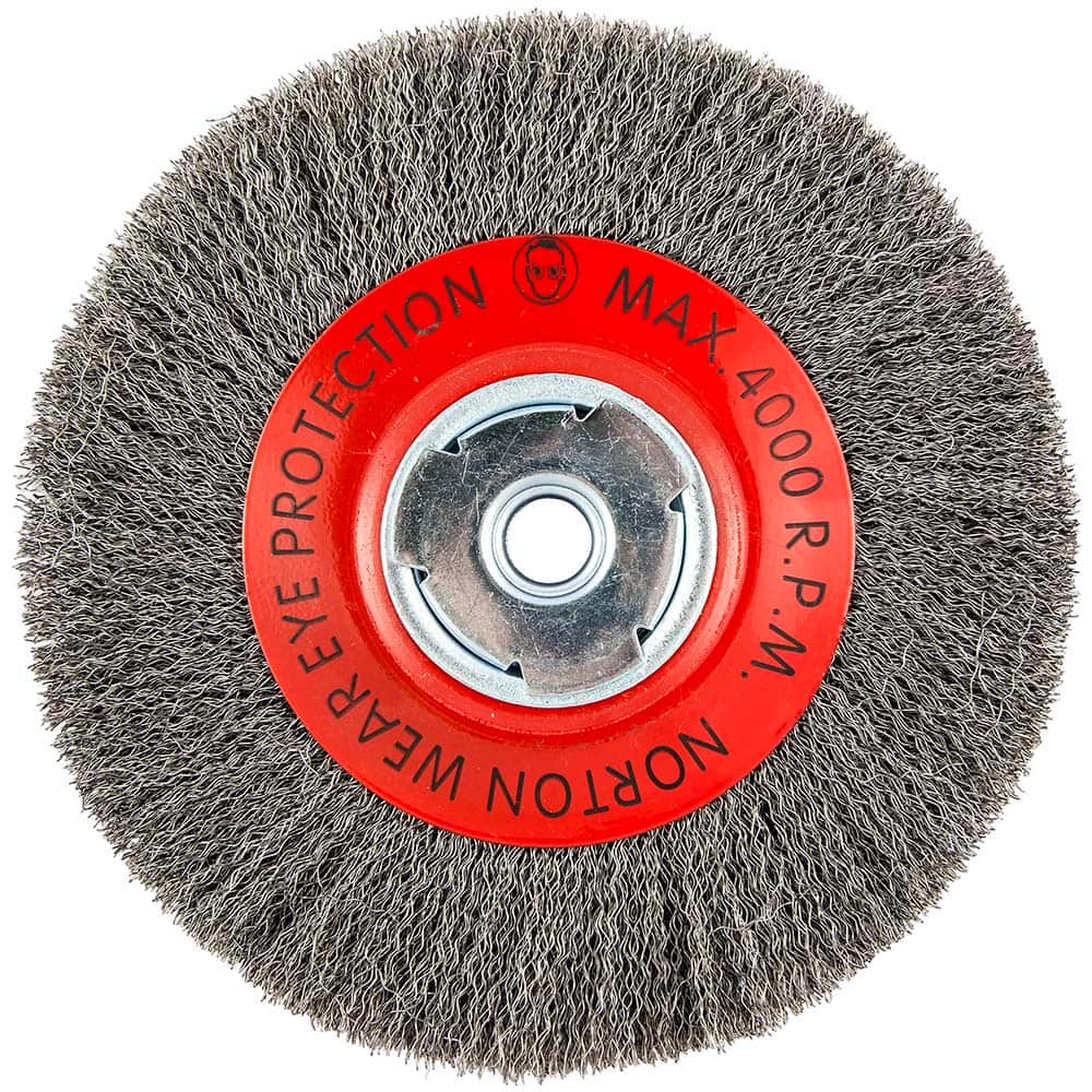 Norton - 8" OD, 5/8" Arbor Hole, Crimped Carbon Wheel Brush - Exact Tool & Supply