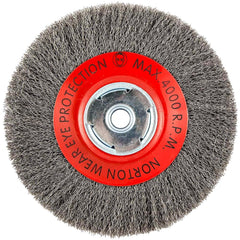 Norton - 8" OD, 5/8" Arbor Hole, Crimped Carbon Wheel Brush - Exact Tool & Supply