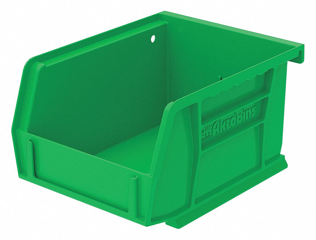 Hang and Stack Bin, Green, 5-3/8" Outside Length, 4-1/8" Outside Width, 3" Outside Height
