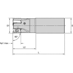 Kennametal - 32mm Cut Diam, 15.5mm Max Depth of Cut, 32mm Shank Diam, 110mm OAL, Indexable Square Shoulder End Mill - LNGU15T608SRGE Inserts, Cylindrical Shank, 0° Lead Angle, Through Coolant, Series MILL 4-15 - Exact Tool & Supply