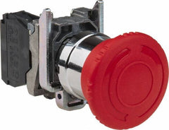 Schneider Electric - 22mm Mount Hole, Extended Mushroom Head, Pushbutton Switch Only - Round, Red Pushbutton, Illuminated, Maintained (MA), Shock and Vibration Resistant - Exact Tool & Supply