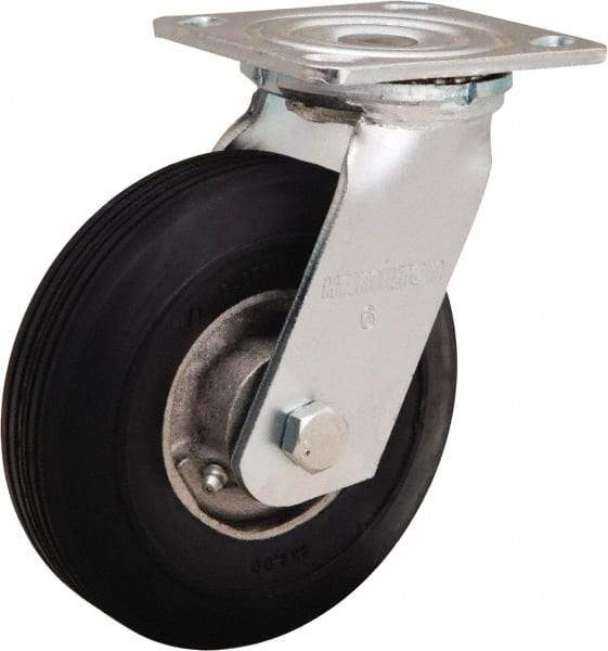 Hamilton - 6" Diam x 2" Wide, Rubber Swivel Caster - 300 Lb Capacity, Top Plate Mount, 4" x 4-1/2" Plate, Straight Roller Bearing - Exact Tool & Supply