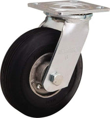 Hamilton - 6" Diam x 2" Wide, Rubber Swivel Caster - 300 Lb Capacity, Top Plate Mount, 4" x 4-1/2" Plate, Straight Roller Bearing - Exact Tool & Supply