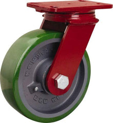 Hamilton - 8" Diam x 2-1/2" Wide x 10-1/8" OAH Top Plate Mount Swivel Caster - Polyurethane Mold onto Cast Iron Center, 2,000 Lb Capacity, Sealed Precision Ball Bearing, 4-1/2 x 6-1/2" Plate - Exact Tool & Supply