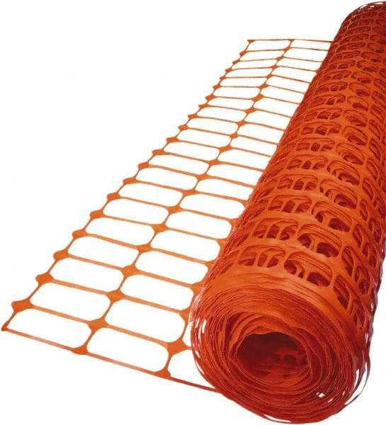 Tenax - 50' Long x 4' High, Orange Temporary Warning Barrier Fence - 3-1/2" x 1-1/2" Mesh - Exact Tool & Supply