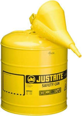 Justrite - 5 Gal Galvanized Steel Type I Safety Can - 16-7/8" High x 11-3/4" Diam, Yellow - Exact Tool & Supply