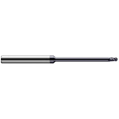 Ball End Mill: 0.031″ Dia, 0.046″ LOC, 4 Flute, Solid Carbide 2-1/2″ OAL, 1/8″ Shank Dia, 34 ° Helix, AlTiN Coated, Single End
