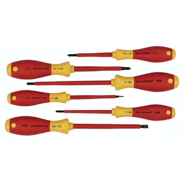 Wiha - 6 Piece Slotted, Phillips & Square Screwdriver Set - Bit Sizes: Philips #1 & #2, Comes in Vinyl Pouch - Exact Tool & Supply