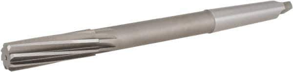 Hertel - 27/32" High Speed Steel 12 Flute Chucking Reamer - Spiral Flute, 2MT Morse Taper Shank, 2-1/2" Flute Length, 9-1/2" OAL - Exact Tool & Supply