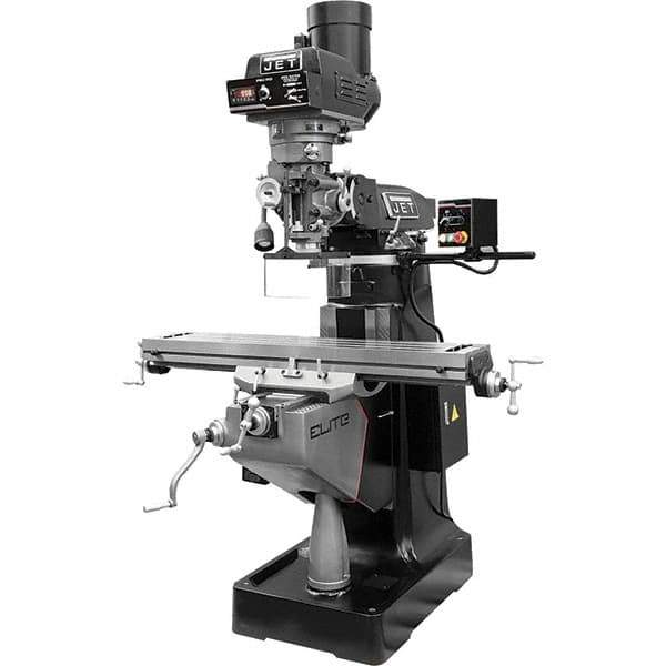 Jet - 9" Table Width x 49" Table Length, Electronic Variable Speed Control, 3 Phase Knee Milling Machine - R8 Spindle Taper, 3 hp - Exact Tool & Supply