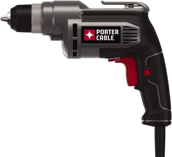 Porter-Cable - 3/8" Keyless Chuck, 2,500 RPM, Pistol Grip Handle Electric Drill - 6.5 Amps, 120 Volts, Reversible, Includes 3/8" Drill - Exact Tool & Supply