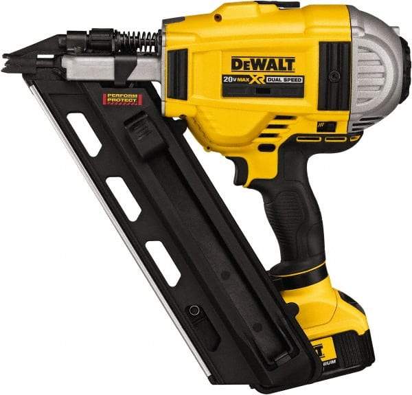 DeWALT - Cordless Framing Nailer - 0.13 Gauge Nail Diameter, 2 to 3-1/2 Inch Long Nail, Lithium-Ion, Battery and Case Included - Exact Tool & Supply