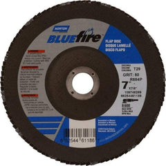Norton - 80 Grit, 7" Disc Diam, 7/8" Center Hole, Type 29 Zirconia Alumina Flap Disc - 8,600 Max RPM, Cloth Backing, Arbor Attaching System, Coated - Exact Tool & Supply